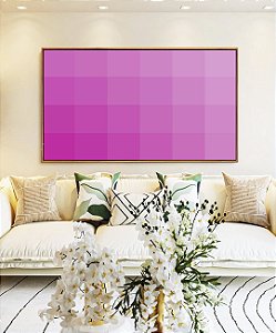 Quadro Horizontal Abstrato Degradê Geométrico Rosa Canvas Moldura