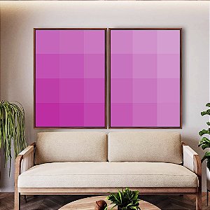 Duo de Quadros Abstrato Degradê Geométrico Rosa Canvas Moldura