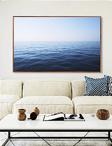 Quadro Horizontal Mar Azul Calmo e Céu Claro Natureza Canvas Moldura