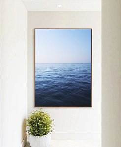 Quadro Vertical Mar Azul Calmo e Céu Claro Natureza Canvas Moldura