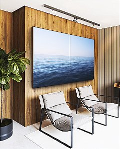 Duo de Quadros Mar Azul Calmo e Céu Claro Natureza Canvas Moldura