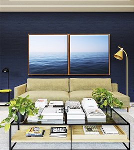 Duo de Quadros Quadrados Mar Azul Calmo e Céu Claro Natureza Canvas Moldura