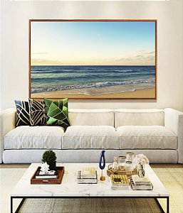 Quadro Horizontal Praia de Mar Azul Intenso e Céu Claro Natureza Canvas Moldura
