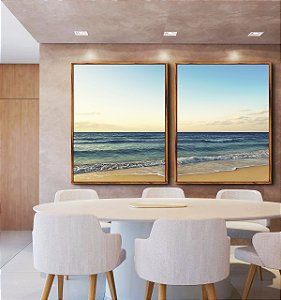 Duo de Quadros Praia de Mar Azul Intenso e Céu Claro Natureza Canvas Moldura