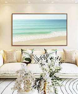 Quadro Horizontal Praia de Mar Calmo Turquesa e Céu Claro Natureza Canvas Moldura