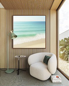 Quadro Quadrado Praia de Mar Calmo Turquesa e Céu Claro Natureza Canvas Moldura