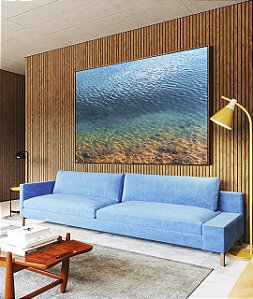 Quadro Horizontal Mar Azul Pedras Texturas da Natureza Praia Canvas Moldura