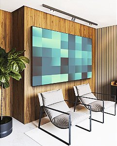 Duo de Quadros Abstrato Mosaico Geométrico Degradê Azul Turquesa Canvas Moldura