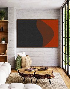 Quadro Horizontal Abstrato Preto Vermelho Telha Textura Minimalista Canvas Moldura