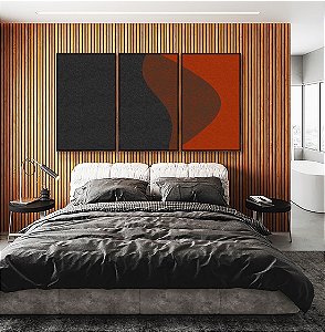 Trio de Quadros Abstrato Preto Vermelho Telha Textura Minimalista Canvas Moldura