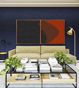 Duo de Quadros Quadrados Abstrato Preto Vermelho Telha Textura Minimalista Canvas Moldura