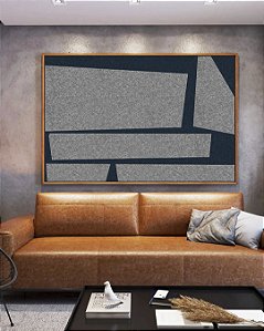 Quadro Horizontal Abstrato Cinza Azul Mosaico Minimalista Canvas Moldura