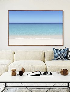 Quadro Horizontal Mar Azul Claro Céu Limpo e Areia Branca Canvas Moldura