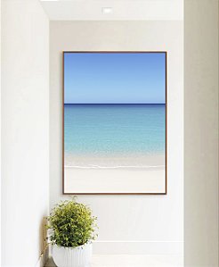 Quadro Vertical Mar Azul Claro Céu Limpo e Areia Branca Canvas Moldura