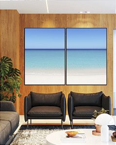 Duo de Quadros Mar Azul Claro Céu Limpo e Areia Branca Canvas Moldura