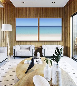 Duo de Quadros Quadrados Mar Azul Claro Céu Limpo e Areia Branca Canvas Moldura