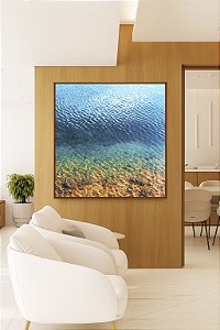 Quadro Quadrado Mar Azul Pedras Texturas da Natureza Praia Canvas Moldura