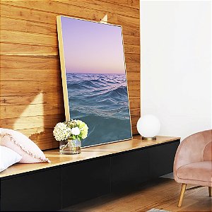 Quadro Vertical Nascer do Sol Rosa Lilás Mar Azul Natureza Canvas Moldura