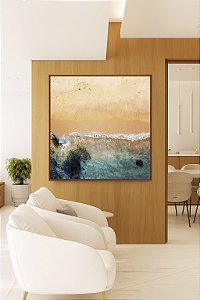 Quadro Quadrado Praia Pedras Mar Turquesa Natureza Canvas Moldura