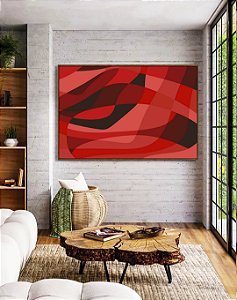 Quadro Horizontal Abstrato Tons de Vermelho Preto Canvas Moldura