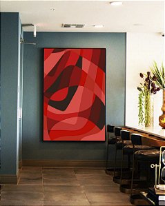 Quadro Vertical Abstrato Tons de Vermelho Preto Canvas Moldura