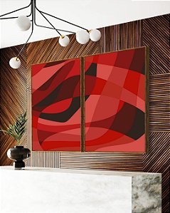 Duo de Quadros Abstrato Tons de Vermelho Preto Canvas Moldura