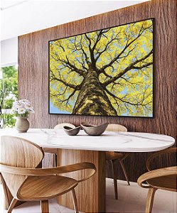 Quadro Horizontal Árvore Ipê Amarelo Céu Azul Nartureza Paisagem Canvas Moldura