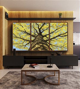 Trio de Quadros Árvore Ipê Amarelo Céu Azul Nartureza Paisagem Canvas Moldura