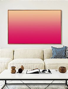 Quadro Horizontal Abstrato Degradê Rosa Marfim Canvas Moldura