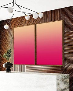 Duo de Quadros Abstrato Degradê Rosa Marfim Canvas Moldura