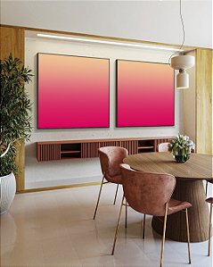 Duo de Quadros Quadrados Abstrato Degradê Rosa Marfim Canvas Moldura