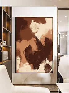 Quadro Vertical Abstrato Efeito Pintura Cor Marrom Pêssego Canvas Moldura