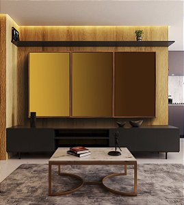 Trio de Quadros Abstrato Degradê Amarelo Mostarda Marrom Canvas Moldura