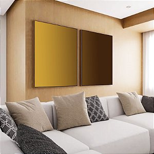 Duo de Quadros Abstrato Degradê Amarelo Mostarda Marrom Canvas Moldura