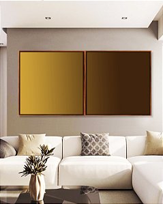 Duo de Quadros Quadrados Abstrato Degradê Amarelo Mostarda Marrom Canvas Moldura