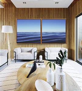 Duo de Quadros Quadrados Mar Azul Ondulado Ceu Claro Limpo Canvas Moldura