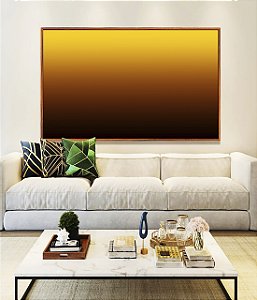 Quadro Horizontal Abstrato Degradê Amarelo Mostarda Marrom Canvas Moldura