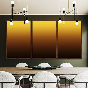 Trio de Quadros Abstrato Degradê Amarelo Mostarda Marrom Canvas Moldura