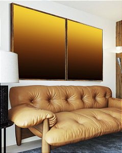 Duo de Quadros Abstrato Degradê Amarelo Mostarda Marrom Canvas Moldura