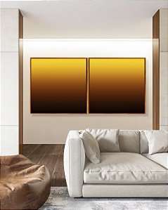 Duo de Quadros Quadrados Abstrato Degradê Amarelo Mostarda Marrom Canvas Moldura