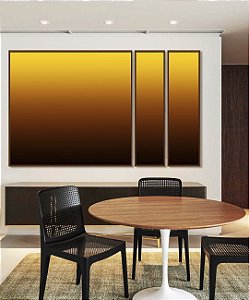 Trio de Quadros Estilizados Abstrato Degradê Amarelo Mostarda Marrom Canvas Moldura