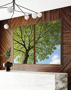 Duo de Quadros Paisagem Copa de Árvore Folhas Verdes Natureza Canvas Moldura