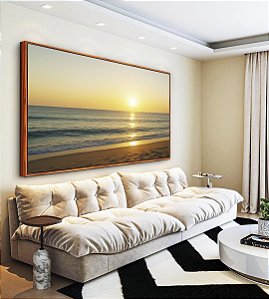 Quadro Horizontal Nascer do Sol Mar Prateado Praia Canvas Moldura