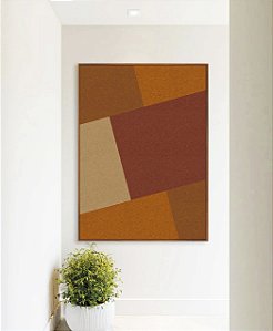 Quadro Vertical Abstrato Geométrico Marrom Telha Laranja Canvas Moldura