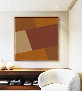 Quadro Quadrado Abstrato Geométrico Marrom Telha Canvas Moldura