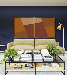 Duo de Quadros Quadrados Abstrato Geométrico Marrom Telha Canvas Moldura