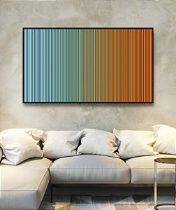 Quadro Horizontal Abstrato Degradê Listras Azul Turquesa Laranja Canvas Moldura