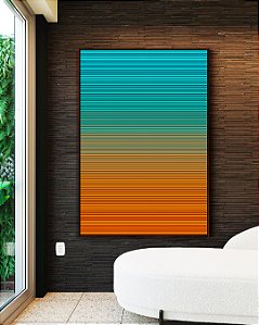 Quadro Vertical Abstrato Degradê Listras Azul Turquesa Laranja Canvas Moldura