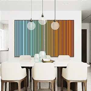 Duo de Quadros Abstrato Degradê Listras Azul Turquesa Laranja Canvas Moldura