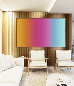 Quadro Horizontal Abstrato Degradê Amarelo Rosa Azul Turquesa Canvas Moldura